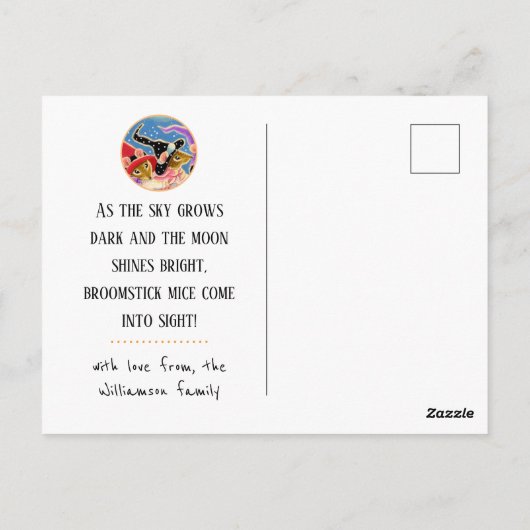 Carte Postale Funny Broomstick souris sorcière souris Halloween  (Dos)