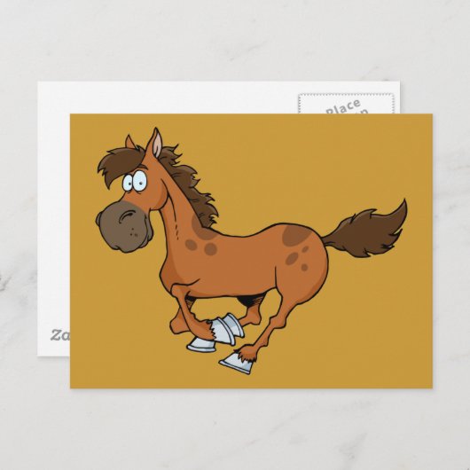 CARTE POSTALE FUNNY BROWN CARTOON CHEVAL EN COURSE DE GALLOPING (Devant / Derrière)