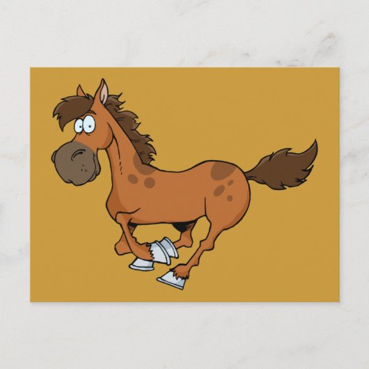 CARTE POSTALE FUNNY BROWN CARTOON CHEVAL EN COURSE DE GALLOPING (Devant)