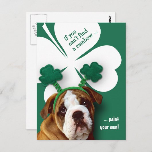Carte Postale Funny Bulldog St. Patrick's Day Custom (Devant / Derrière)
