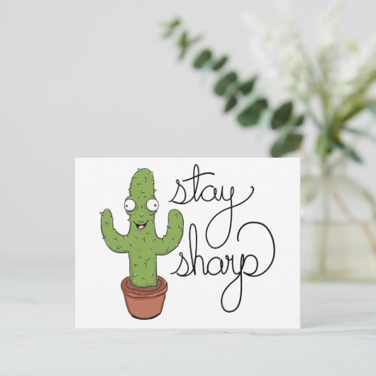 Carte Postale Funny Cactus Rester Sharp Caractère (Debout devant)