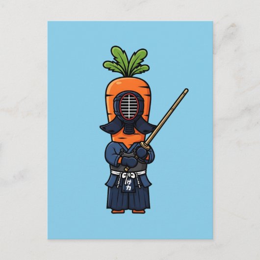 Carte Postale Funny Carrot Kendo Warrior Shinai Illustration (Devant)
