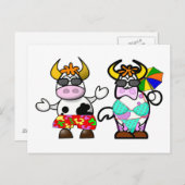 Carte Postale Funny Cartoon Beach Cow Couple Post Card (Devant / Derrière)