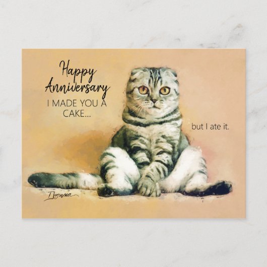 Carte Postale Funny Cat Cake Joyeux Anniversaire (Devant)