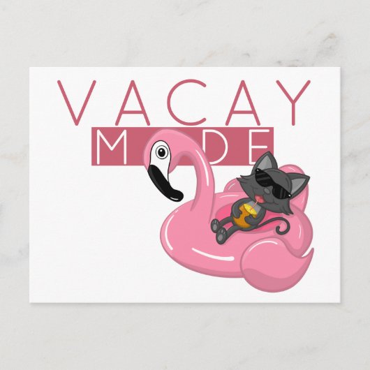 Carte Postale Funny Chat Flamant rose Vacay mode vacances (Devant)
