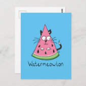 Carte Postale Funny Chat Watermelon mignon Kids (Devant / Derrière)
