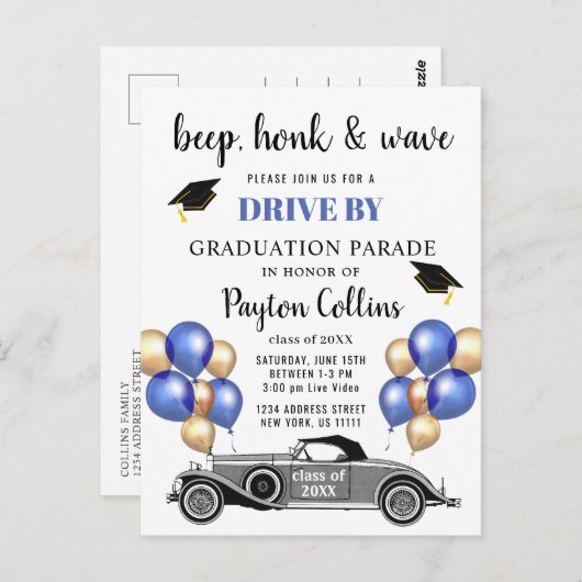 Carte Postale Funny Class of 2023 DRIVE BY Graduation Party (Devant / Derrière)