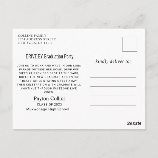 Carte Postale Funny Class of 2023 DRIVE BY Graduation Party (Dos)