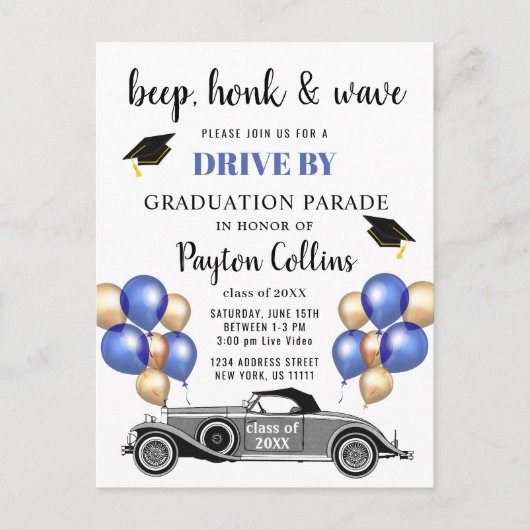 Carte Postale Funny Class of 2023 DRIVE BY Graduation Party (Devant)