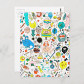 Carte Postale Funny Colorée Alien fête des monstres (Devant / Derrière)