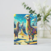 Carte Postale Funny Colorée Skateboard Alpaca (Debout devant)