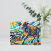 Carte Postale Funny Colorful Cow Skateboard (Debout devant)