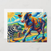Carte Postale Funny Colorful Cow Skateboard (Devant / Derrière)