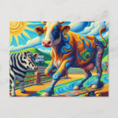 Carte Postale Funny Colorful Cow Skateboard (Devant)