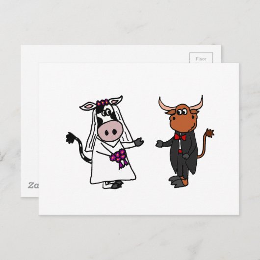 Carte Postale Funny Cow and Bull Mariage (Devant / Derrière)