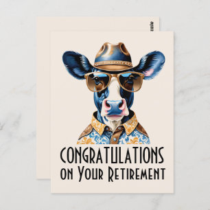Carte Postale Funny Cow Cowboy Félicitations pour la retraite