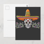Carte Postale Funny Crâne mexicain Sombrero Cinco de Mayo (Devant / Derrière)