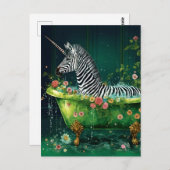 Carte Postale Funny Cute Unicorn Zebra dans une baignoire (Devant / Derrière)