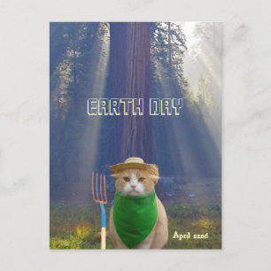 Carte Postale Funny Earth Day American Gothic Green Cat
