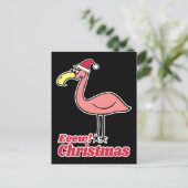 Carte Postale Funny Eeew Flamant rose de Noël avec le Casquette (Debout devant)