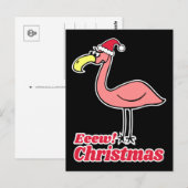 Carte Postale Funny Eeew Flamant rose de Noël avec le Casquette (Devant / Derrière)