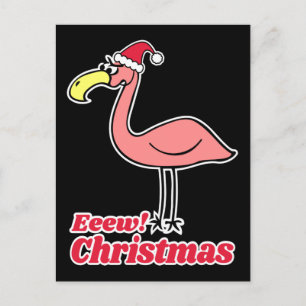 Carte Postale Funny Eeew Flamant rose de Noël avec le Casquette