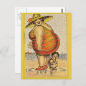 Carte Postale Funny Fat Lady sur la plage (Devant / Derrière)