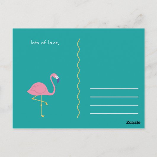 Carte Postale Funny Flamant rose bleu vert (Dos)