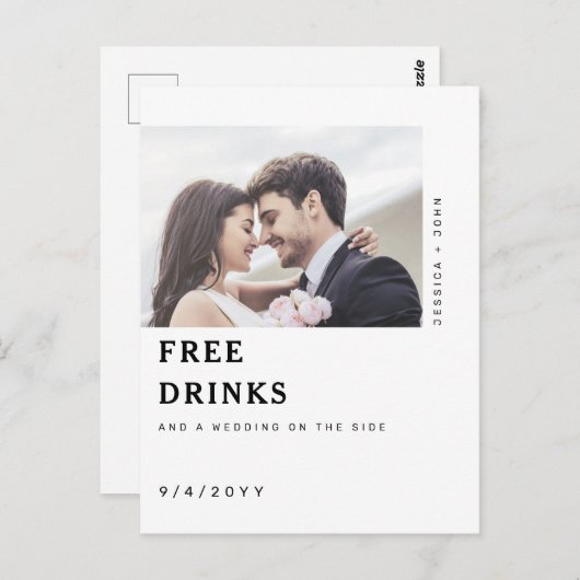 Carte Postale Funny Free Drink Photo Wedding Save the Date (Devant / Derrière)
