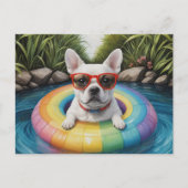 Carte Postale Funny French Bulldog flottant dans un étang (Devant)