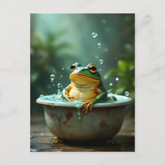 Carte Postale Funny frog in bath nursery art