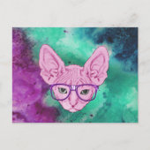 Carte Postale Funny Geeky Chat sur fond d'aquarelle (Devant)