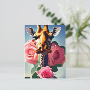 Carte Postale Funny Giraffe et Surreal Rose