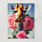 Carte Postale Funny Giraffe et Surreal Rose (Devant)