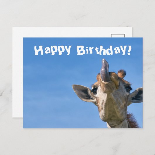 Carte Postale Funny Giraffe Joyeux anniversaire (Devant / Derrière)