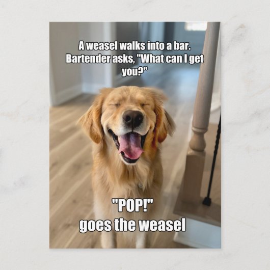 Carte Postale Funny Golden Retriever Weasel Bartender Joke Mème (Devant)