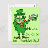Carte Postale Funny Green Leprechaun Saint Patrick's (Devant / Derrière)