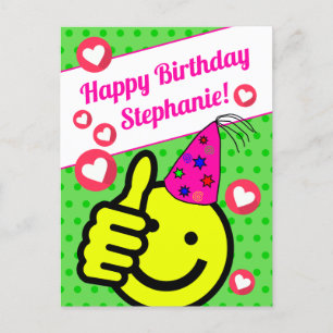 Carte Postale Funny Green Smile Visez votre nom Joyeux anniversa