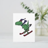 Carte Postale Funny Green Trex Dinosaur Ski (Debout devant)