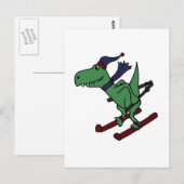 Carte Postale Funny Green Trex Dinosaur Ski (Devant / Derrière)