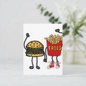 Carte Postale Funny Hamburger et French Fries Cartoon Art (Debout devant)