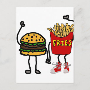 Carte Postale Funny Hamburger et French Fries Cartoon Art