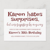 Carte Postale Funny Hates Surprises Party Modern Ajouter Détails (Devant)