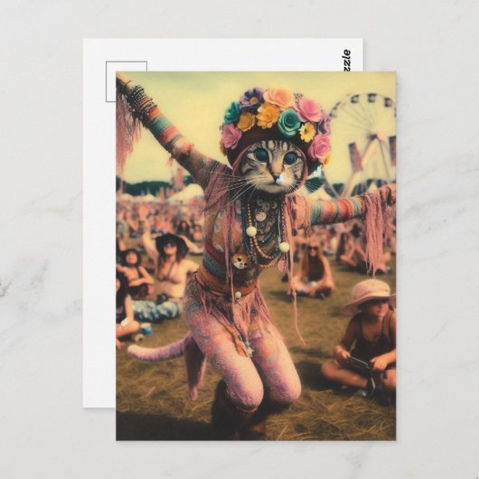 Carte postale Funny Hippie Kitty (Devant / Derrière)