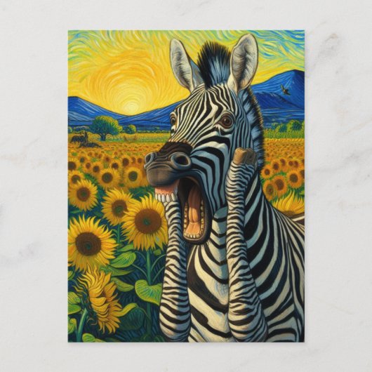 Carte Postale Funny hurle Zebra dans le champ de tournesol Van G (Devant)