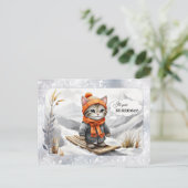 Carte Postale Funny Kitty Neige hiver Anniversaire (Debout devant)