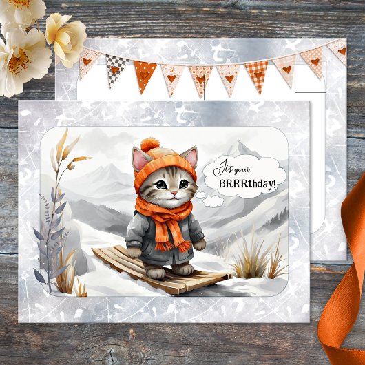 Carte Postale Funny Kitty Neige hiver Anniversaire