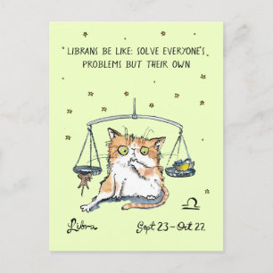 Carte postale Funny Libra Zodiac Chat Carte postal