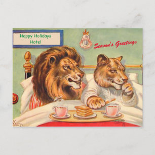Carte Postale Funny Lions in Holiday Hotel Bonnes Fêtes