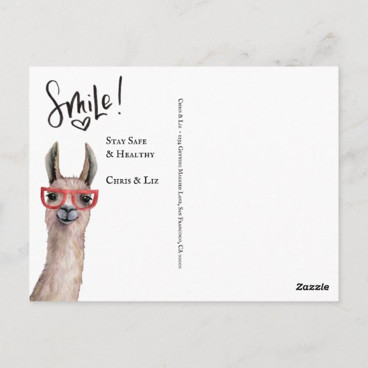 Carte Postale Funny Llama Blue Mariage reportée Date de modifica (Dos)